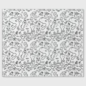 白黒ドードルパターンのラッピング紙 ラッピングペーパー (フラット)