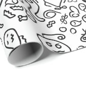 白黒ドードルパターンのラッピング紙 ラッピングペーパー (ロールコーナー)