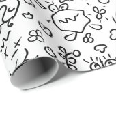 白黒ドードルパターンのラッピング紙 ラッピングペーパー (ロールコーナー)