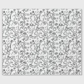 白黒ドードルパターンのラッピング紙 ラッピングペーパー (フラット)