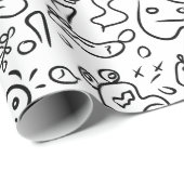 白黒ドードルパターンのラッピング紙 ラッピングペーパー (ロールコーナー)