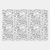 白黒ドードルパターン包装紙シート ラッピングペーパーシート (正面3)