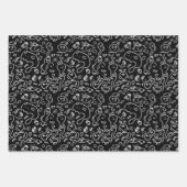 白黒ドードルパターン包装紙シート ラッピングペーパーシート (正面2)