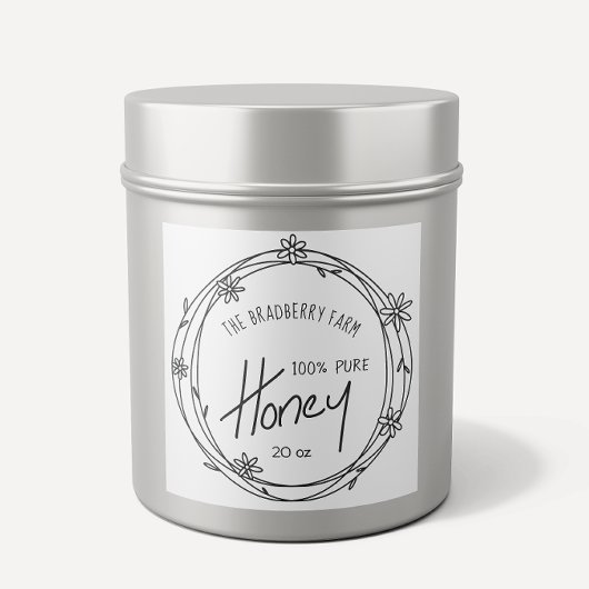 白黒ドードルリース蜂蜜ラベル スクエアシール