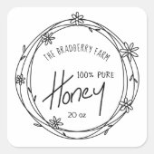 白黒ドードルリース蜂蜜ラベル スクエアシール (正面)