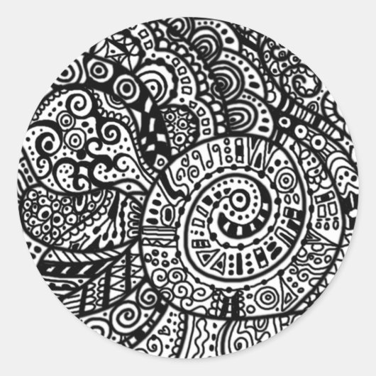 白黒ドードル絵を描ズ ラウンドシール (正面)