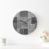 白黒ドードル：民族のシームレス ラージ壁時計 (ホーム)