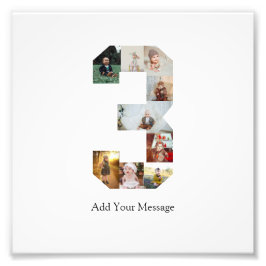 白黒ナンバー3写真コラージュ フォトプリント           