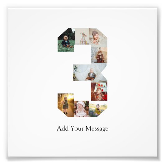 白黒ナンバー3写真コラージュ フォトプリント            (正面)
