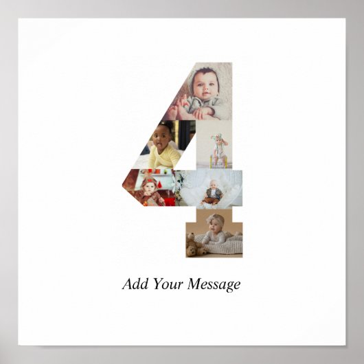 白黒ナンバー4写真コラージュ ポスター (正面)