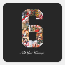 白黒ナンバー6写真コラージュ スクエアシール