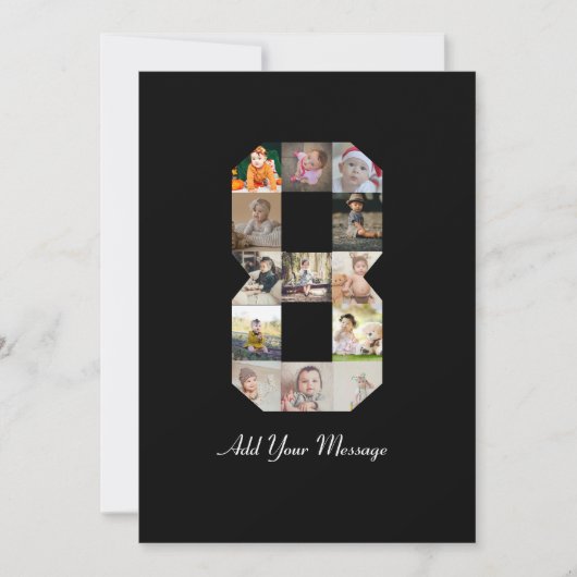 白黒ナンバー8写真コラージュ サンキューカード (正面)