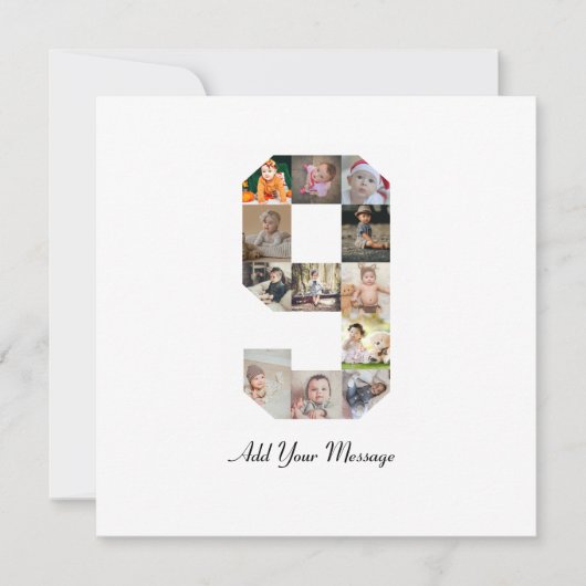 白黒ナンバー9写真コラージュ カード (正面)