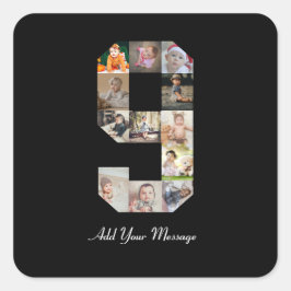 白黒ナンバー9写真コラージュ スクエアシール
