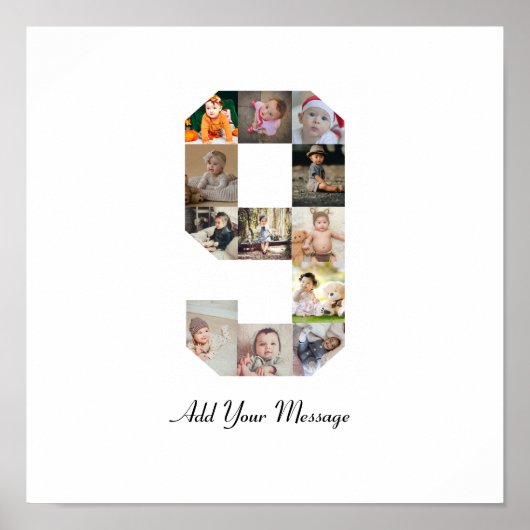 白黒ナンバー9写真コラージュ ポスター (正面)