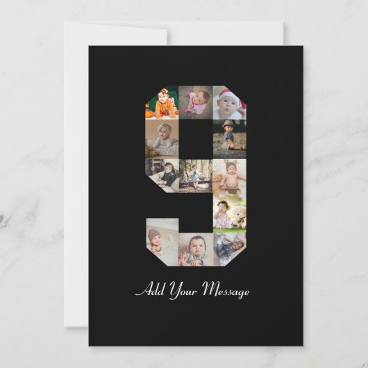 白黒ナンバー9写真コラージュ 案内状 (正面)