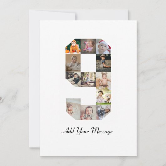 白黒ナンバー9写真コラージュ 案内状 (正面)