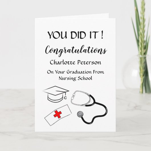 白黒ナース卒業祝い カード (正面)