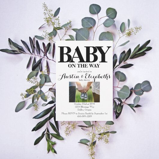 白黒ニュートラルシンプルモダンベイビーシャワー 招待状