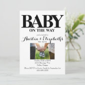 白黒ニュートラルシンプルモダンベイビーシャワー 招待状 (スタンド正面)