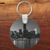 白黒ニューヨークシティスカイスカッサズシルエット キーホルダー (正面)