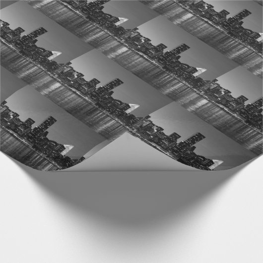 白黒ニューヨークシティスカイスカッサズシルエット ラッピングペーパー (角)