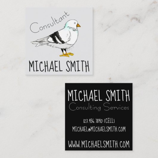 白黒ニューヨークシティピジョンシーガルバードニューヨーク スクエア名刺 (正面/裏面)