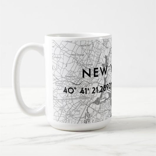 白黒ニューヨーク市地図の座標カスタム座標 コーヒーマグカップ (左)