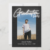 白黒ネオン写真卒業パーティー 招待状 (正面)