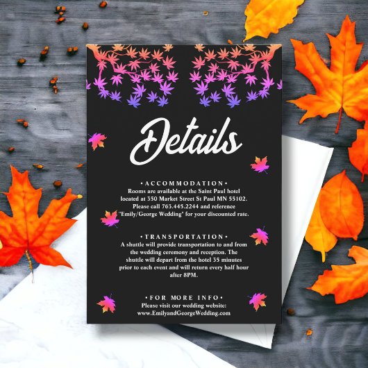 白黒ネオン離れ秋の結婚式詳細 エンクロージャーカード