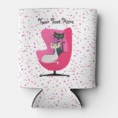 白黒ネコかわいらしッツピンクチェア水玉模様 缶クーラー (正面)