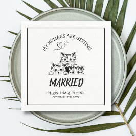 白黒ネコモダンおもしろいシンプル結婚式 スタンダードカクテルナプキン