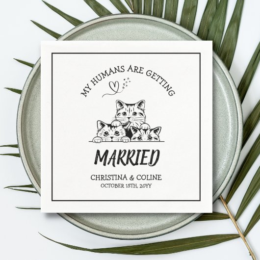 白黒ネコモダンおもしろいシンプル結婚式 スタンダードカクテルナプキン