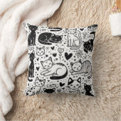 白黒ネコ柄ピロー居心地スタイリッシュ&白 クッション (ブランケット)