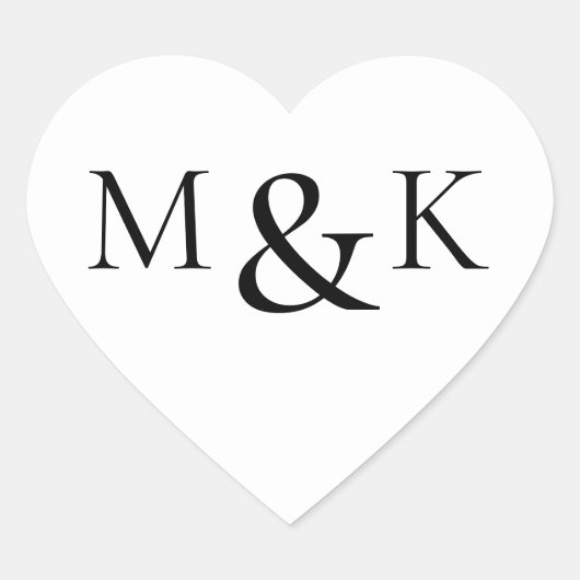 白黒ネームイニシャル結婚の婚約 ハートシール (正面)