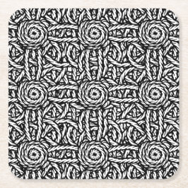 白黒ノットとロープのマクラメスタイル スクエアペーパーコースター