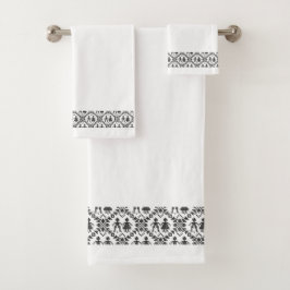 白黒ノルウェー縁ど語 バスタオルセット