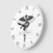 白黒ノーブルエレガントクラシー医療カドゥセウス ラージ壁時計 (傾斜)