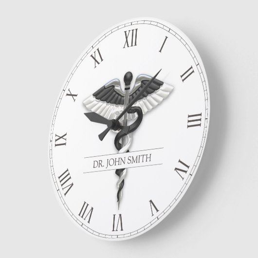 白黒ノーブルエレガントクラシー医療カドゥセウス ラージ壁時計 (傾斜)