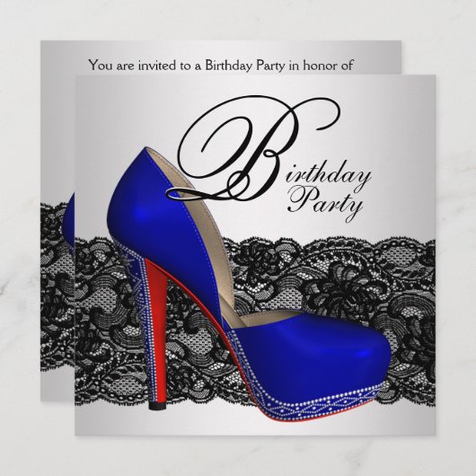 白黒ハイヒールシューバースデーパーティー 招待状 (正面/裏面)