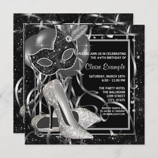 白黒ハイヒール誕生会 招待状 (正面/裏面)