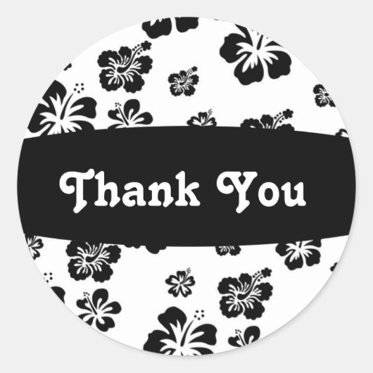 白黒ハイビスカスフラワーフローラパーティーシール ラウンドシール (正面)