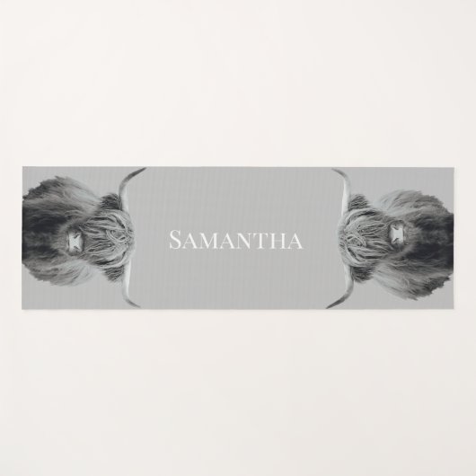 白黒ハイランドカウモノグラム名 ヨガマット (正面(横))