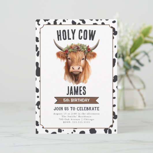 白黒ハイランド牛の誕生日パーティー 招待状 (スタンド正面)