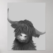 白黒ハイランド牛イラストレーション ポスター (正面)