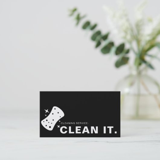 白黒ハウスクリーナー清掃サービス 名刺 (スタンド正面)