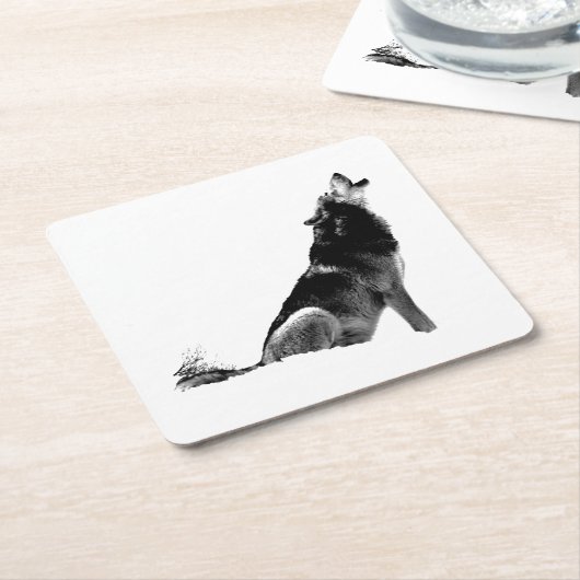 白黒ハウリングウルフ スクエアペーパーコースター (アングル)