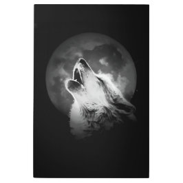白黒ハウリングウルフ&ムーン メタルプリント