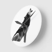 白黒ハウリングウルフ ラウンド壁時計 (傾斜)