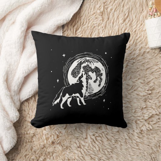 白黒ハウリングハスキームーンリノカットパターン クッション (ブランケット)